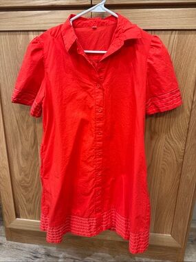 SHEIN Red Short Sleeve Mini Dress with Button Front